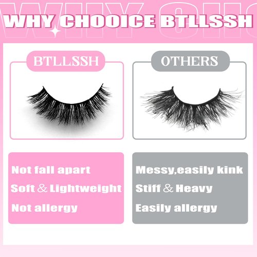 BTLLSSH 8Pairs Wispy Mink Lashes Fluffy Eyelashes Natural Look 5D Volume Fake Eyelashes 2Pack 3D623-4