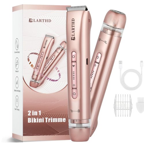 LARTHD 2 in 1 Women Electric Shaver Dual Head Bikini Trimmer for Women IPX7 Waterproof Wet & Dry Use Body Hair Trimmer and Facial Hair Remover for Bikini Underarm Leg Arm Body Face