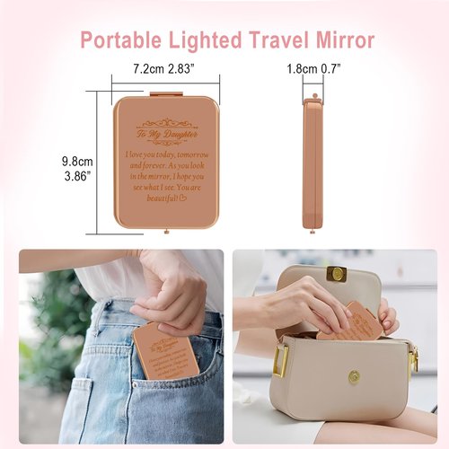GLINTZ Daughter Gifts from Mom, Rose Gold Daughters Compact Mirror with Light, Birthday Gifts for Daughter from Mother, Graduation Wedding Anniversary Christmas