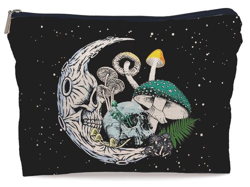 Lacosu Gothic Skull Moon Colourful Mushroom Makeup Bag,Halloween Skull Skeleton Cosmetic Makeup Bag for Women Girls,Gifts for Gothic Lovers Teens Women Girls Daughter Sister Friends
