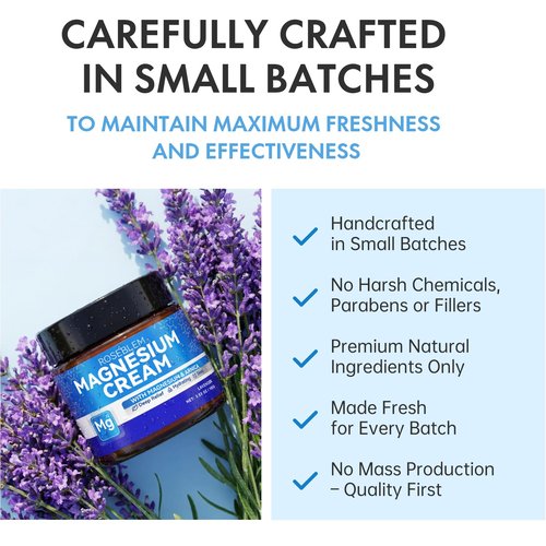 Roseblem Magnesium Cream with Arnica & Lavender – Muscle Relief, Relaxation & Sleep Support, Gentle Moisturizing Cream with Shea Butter & Jojoba Oil for Sensitive Skin, Natural Daily Use, 3.53oz