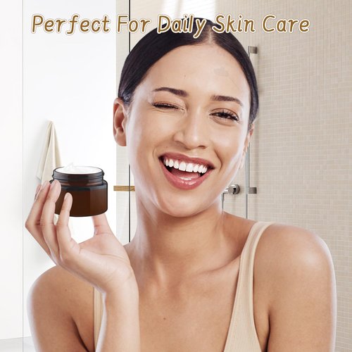 24 Pcs Amber Glass Jars Round Small Glass Jars Empty Refillable Cosmetic Containers with Inner Liners & Black Lids for Make Up Sample Powder Cream Lotion Spice - 30g/1oz