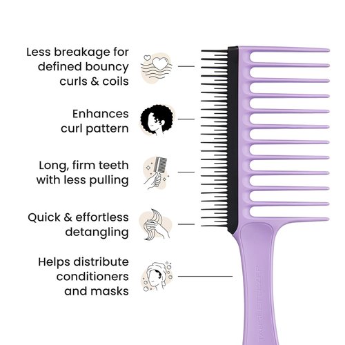 Tangle Teezer Wide Tooth Comb - Double-Sided Detangling for Curly Hair | Wet & Dry Use, Lilac