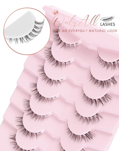 Onlyall Short Lashes Natural False Eyelashes 3/4 Small Lashes Fake Eyelashes Wispy Lashes Natural Lashes Clear Band Lashes 12mm Lashes H21