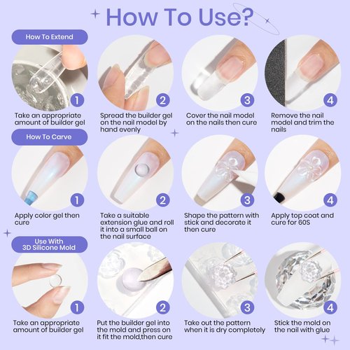 SUPWEE 3D Nail Gel 60G Clear Nail Builder Gel Hard Gel for Nails Large Capacity Solid Builder Gel Modeling Non-Sticky 3D Sculpting Gel for Nail Carving Strengthen Nail Art DIY at Home