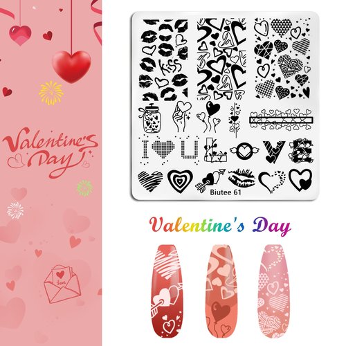 Biutee Nail Stamper Kit 15pcs Nail Art Stamp Plate 8pcs Stamp Gel Polish 1pcs Nail Stamper Scraper Set with Storage Bag, Nail Stamp Template Kit Valentine's Day Flower Lace Animal Star Design