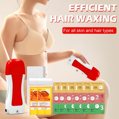 Roll on Wax Kit, Honey Waxs Roller Waxing Kit for Hair Removal, Soft Depilatory Waxs for Sensitive Skin, Roll Wax Warmer for Women & Men