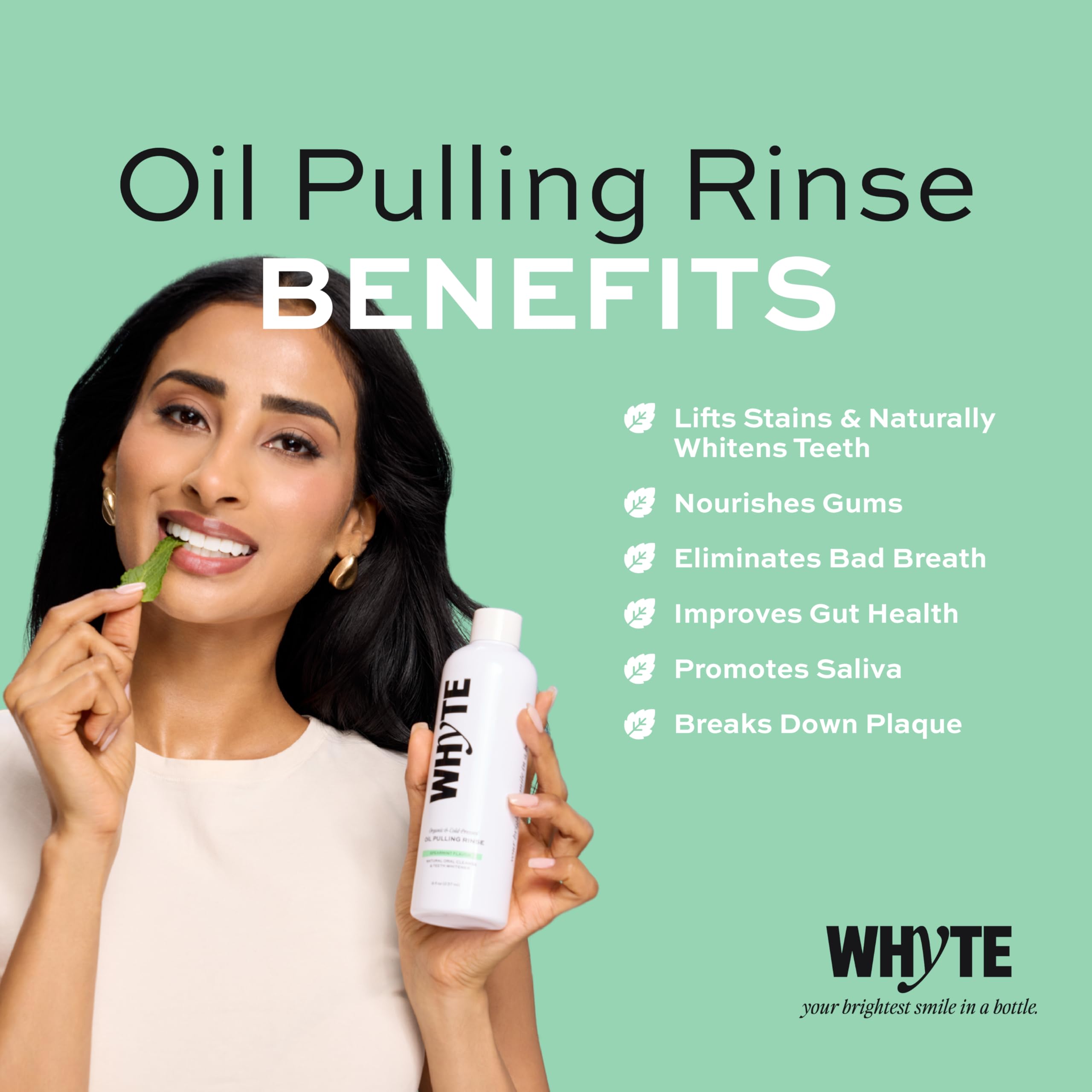 Whyte Coconut Oil Pulling Mouthwash for Teeth Whitening & Gum Health (Spearmint)