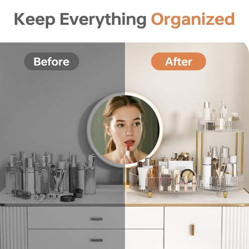 Beborxue Makeup Organizer Countertop for Vanity, 360 Rotating Cosmetic Skincare Perfume Organizers, Large Capacity Cosmetic Display Case for Dresser, Bathroom Countertop (Clear)