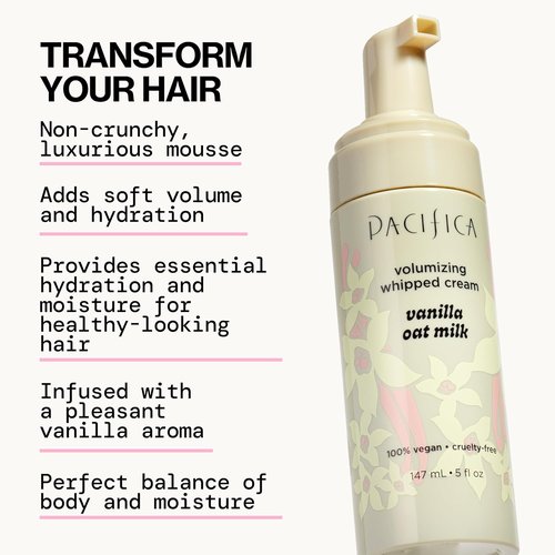 Pacifica Hair Mousse - Light Hold Vanilla Oat Milk for Soft Volume & Hydration | Vegan & Cruelty-Free, 5 fl oz