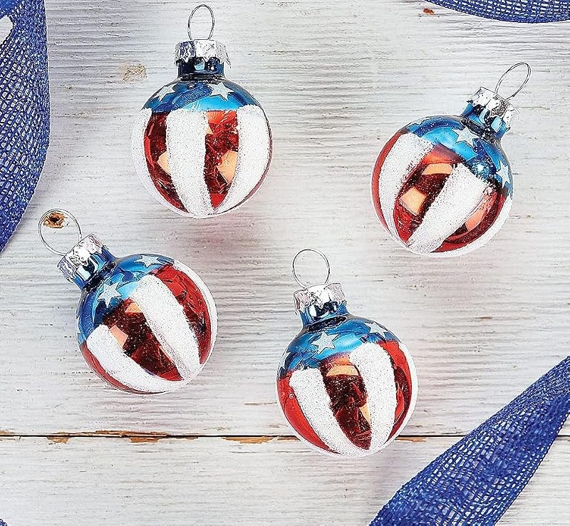 Patriotic Americana Glass Ornaments - Handcrafted Red White & Blue Holiday Decor, 12-Piece Set