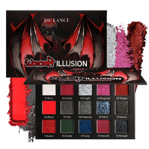 DE'LANCI Goth Eyeshadow Palette - Red & Black Shades for Bold Makeup | High Pigment, Vegan, 12 Colors