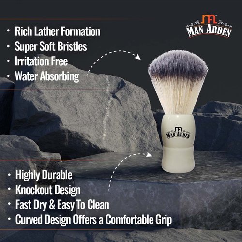 Man Arden Royal White Premium Shaving Brush With Ultra Soft & Absorbent Bristles & Long Handle | Cruelty Free | For A Smooth Shave