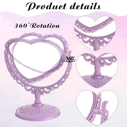 Lineshading 8 Pcs Heart Mirror Purple Pink Heart Shaped Mirror Spa Party Supplies for Girls Makeup Spa Birthday Party Favors