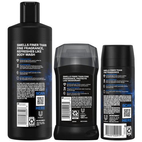AXE Blue Lavender Gift Set for Men – Men’s Body Wash, Body Spray & Deodorant, Fine Fragrances Collection, Mint & Amber (3 Piece Set)