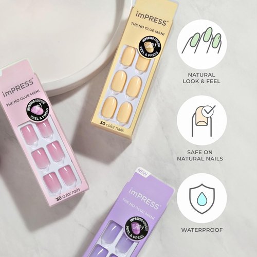 KISS imPRESS Press-On Nails - No Glue, Short Squoval Shape, Pink 'Sandbox' Color | 30 Nails & Accessories Included