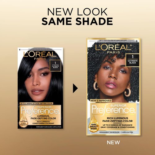 L'Oreal Paris Superior Preference Hair Color - Fade-Defying Permanent Dye for 9 Weeks of Radiance | Ultimate Black 1