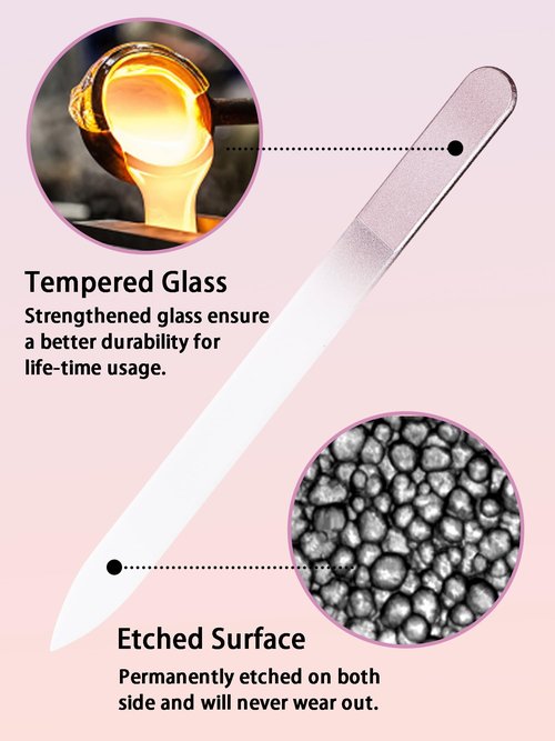 Glass Nail File and Buffer with Case, Crystal Fingernail Files for Natural Nails Nano Nail Shiner Polisher Care Kit for Travel Salon Stocking Stuffers for Women Girl Wife Gifts-Rose Gold