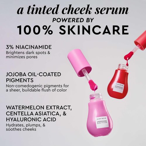 Glow Recipe Niacinamide Dewy Flush Tinted Liquid Blush Serum - Hydrating Glowy Blush for Cheeks - Soft Pink Tint in Dragon Fruit Flush (0.4 oz)