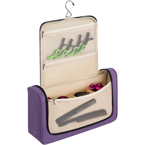 Travel Storage Bag Compatible with Dyson Airwrap Styler & Attachments - Portable Hanging Organizer with Hook, Water-Resistant & Scratch-Proof Case for Curling Barrels, Brushes, Accessories (Purple)