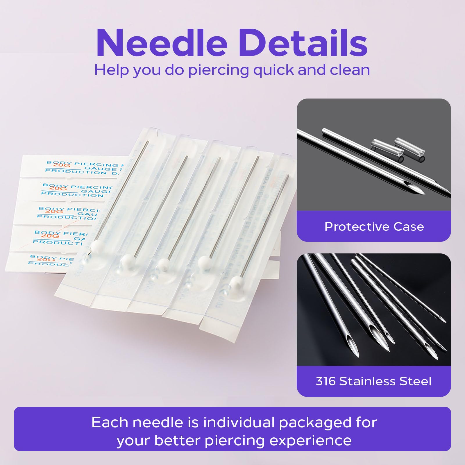 100Pcs Piercing Needles Mixed - Usiriy 20G 18G 16G 14G 12G Ear Nose Piercing Needle Kit Hollow Needles for Lip Tongue Belly Navel Nipple Body Piercing Professional Piercing Tools