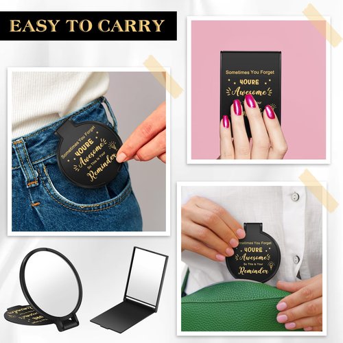 Geetery 48 Sets Inspirational Compact Mirror Bulk Round Makeup Glass Purse Pocket Mini Hand Folding Makeup Mirror with Gift Bags for Women Day Coworker Friends