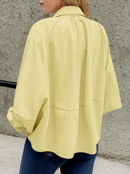 Tankaneo Women's Oversized Bomber Jacket - Stylish Batwing Sleeve with Zip-Up Closure | Pleated Design