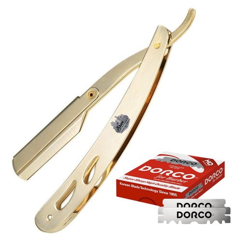 The Shave Factory Straight Edge Razor Kit - with Single Stainless Steel razors (Gold + Red Single Edge)