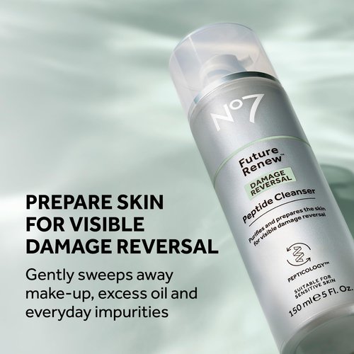 No7 Future Renew Damage Reversal Peptide Gentle Face Cleanser - Anti-Aging Face Wash to Help Visibly Remove Impurities for Smoother, Nourished Skin - Fragrance-Free Formula (5 Fl Oz)