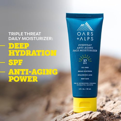 Oars + Alps SPF 37 Sunscreen | Anti-Aging Face Moisturizer with Hyaluronic Acid - 3 oz