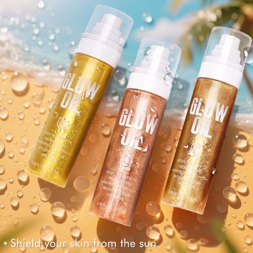 Sunscreen Body Glow Oil【SPF 50】【Lightweight】【Natural Ingredient】Shimmer Broad Spectrum Shimmer Sunscreen For Face and Body, AMBER