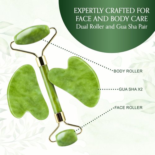 Jade Roller and Gua Sha Set for Face & Body – 4-Piece Authentic Jade Facial Roller Kit with Jade Eye Roller and Gua Sha Facial Tools for Sculpting,Puffiness Reduction, Lymphatic Drainage & Spa Massage