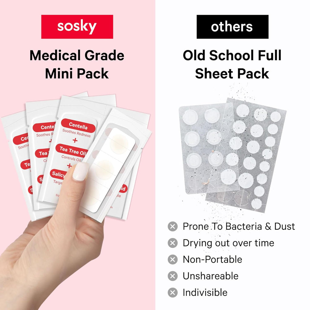 Sosky Pimple Patches - Invisible Hydrocolloid Acne Stickers with Salicylic Acid | 48 Count for Clear Skin
