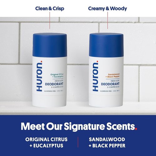 Huron Deodorant - Aluminum-Free, 48-Hour Odor Protection with Sea Salt & Driftwood Scent | 3.2 Oz (Pack of 2)