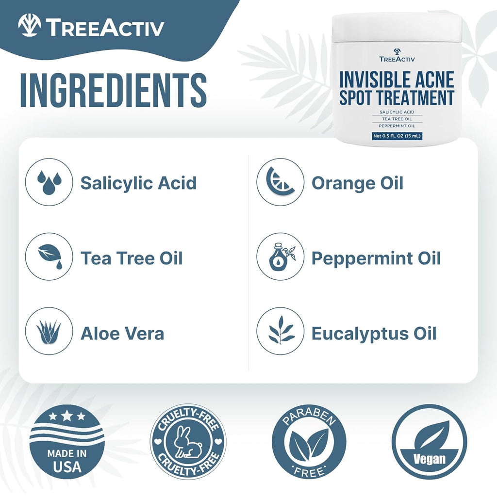 TreeActiv Acne Spot Cream - Clear-Drying Formula with Salicylic Acid & Tea Tree Oil | 150+ Uses for Acne-Prone Skin