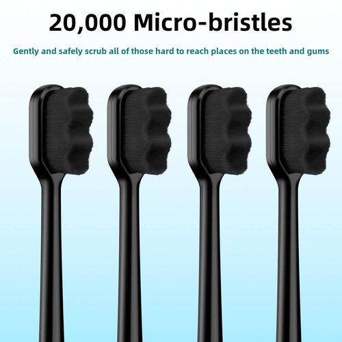 Patelai Micro Nano Toothbrush Set - 8 Pcs with 20,000 Extra Soft Charcoal Bristles for Sensitive Teeth | Black