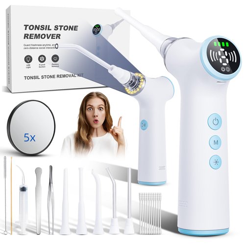 Electric Tonsil Stone Remover Vacuum – 8 Suction Levels with LED Light, Safety Pause Button & Oral Protection | High-Precision Tonsil Stone Removal Kit with 13 Attachments for Painless Cleaning