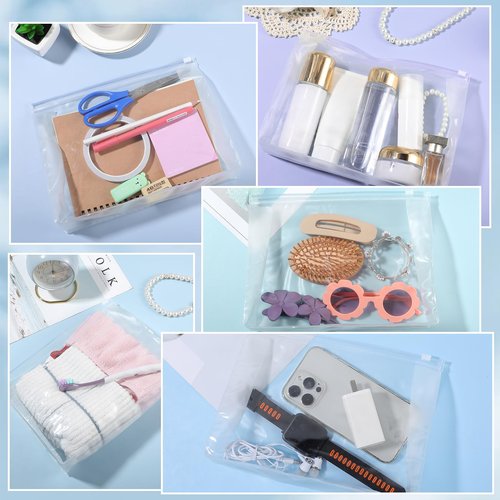 30 PCS Small Clear Makeup Bag, Mini PVC Waterproof Cosmetic Organizer Bags Portable Swimsuit Storage Bag Clear Organizer Pouches with Zipper for Women Men Travel Toiletry Vacation, 9.8" x 7.5"