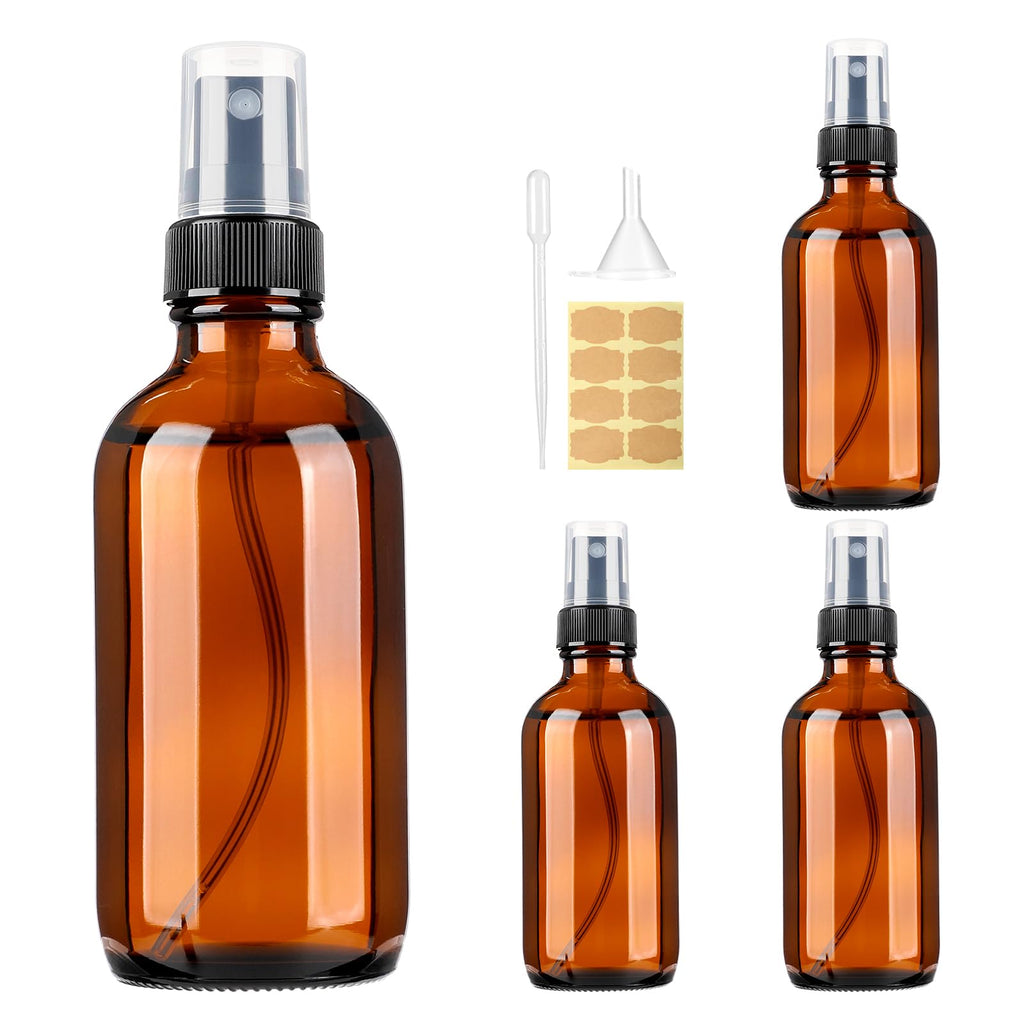 Vitreaux 4oz Amber Glass Spray Bottles Mist Sprayer Set of 4,Empty Small Spray Bottle Fine Mist Spray Refillable Containers,Mini Travel Bottle Spray Bottle Make Perfect Oil,Perfume,Body Sprays