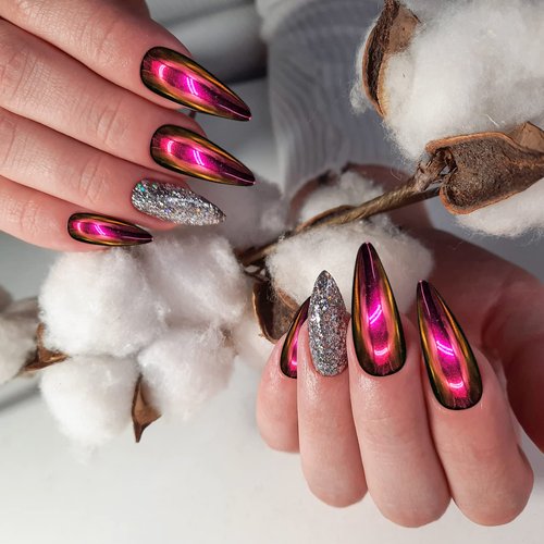 Duufin 22 Colors Nail Chrome Powder Pear Metallic Mirror Iridescent Aurora Nails Art Chrome Nail Powder with 22 Pcs Eyeshadow Sticks, 1g/Jar