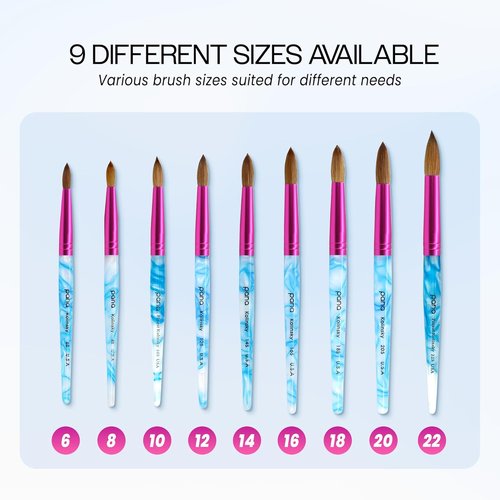 PANA USA Acrylic Nail Brush - Pure Kolinsky Hair with Pink Ferrule | Round Shape, Size 8