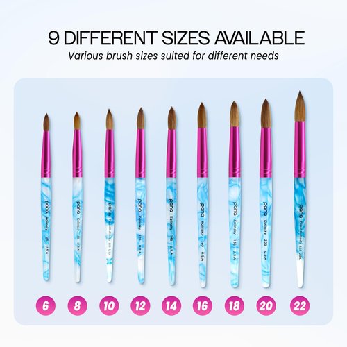 PANA Pure Kolinsky Hair Acrylic Nail Brush - Round Shape Pink Ferrule with White Swirl Blue Handle (Size 16)