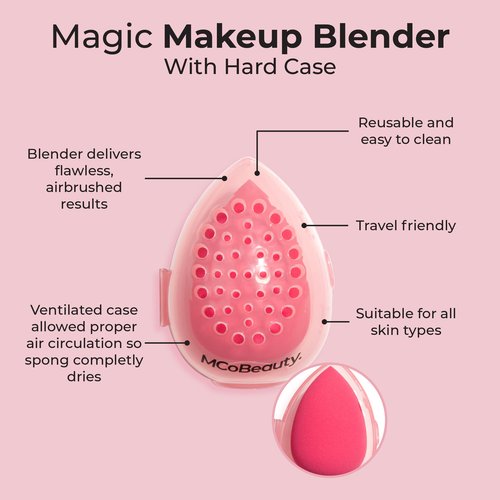 MCoBeauty - Magic Makeup Blender with Protective Hard Case - Travel-Friendly Beauty Sponge for Base Application - Stocking Stuffers for Women, Gifts for Teenage Girls, Esponjas para Maquillaje
