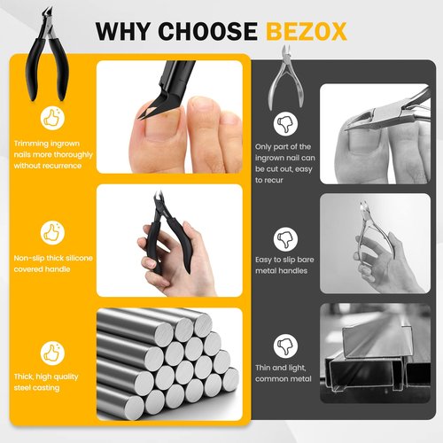 BEZOX Ingrown Toenail Clippers for Seniors, Slant Straight Blade Toe Nail Clippers for Thick and Ingrown Nails, Soft Grip Long Handle Toenail Scissors for Mani & Pedi Nail Care - Black