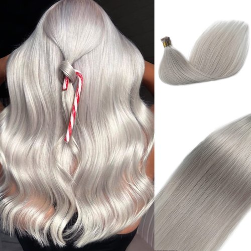 Smavida Platinum Sliver I Tip Hair Extensions Real Human Hair,100Strands I Tip Human Hair Extensions Brown Invisible Pre Bonded Itip 100% Real Human Hair Extensions Silky Straight for Women