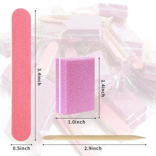 Disposable Manicure kit Individually Package, Mini Nail Buffer, Nail File, Wood Stick, Press on Nail Tool Kit for Salon Home (Pink, Count, 40, 80/100 Grit)