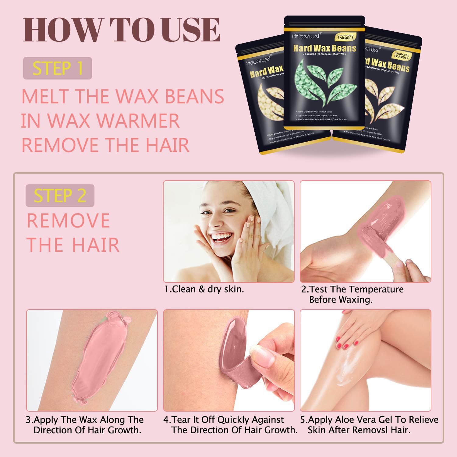 Wax Beads, 1.76lb / 800g Hard Wax Beads Coarse Hair Formula Hard Wax for Hair Removal and Senstive Skin, Wax Beads for Face, Brazilian Bikini,Body Waxing (8 Scents)