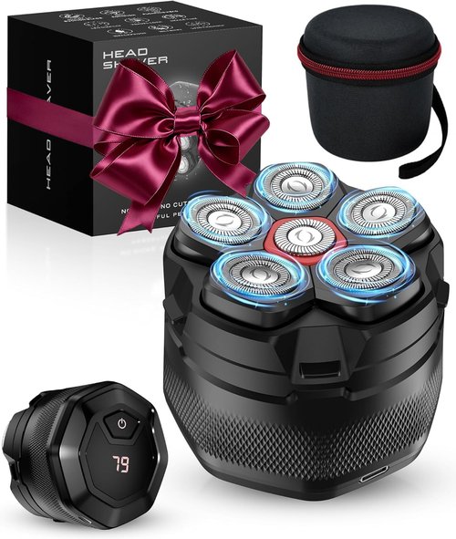 GLLAVA Head Shavers for Bald Men, 10000 RPM High-Speed 6D Magnetic Razor, IPX8 Waterproof Wet/Dry Shaving, Hypoallergenic Blades, LED Display & Storage Case, Inky Black Valentines Day Gifts for Him