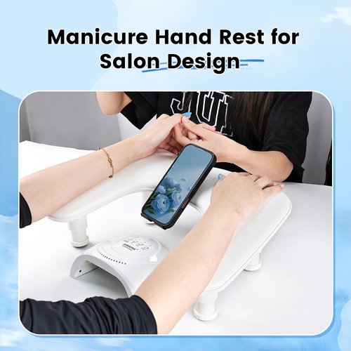 JODSONE U-Shaped White Manicure Arm Rest for Nails Tech with Rotating 360°Built-In Phone Holder and Adjustable Nail Arm Rest Detachable Manicure Hand Rest for Salon Design