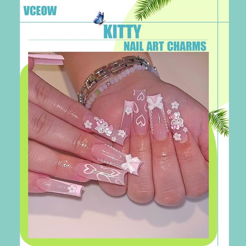 VCEOW 120pcs Kawaii Nail Art Charms Resin Nail Charms Cute 3D Cartoon Y2k Nail DIY Accessories for Girls and Women(Style 1)